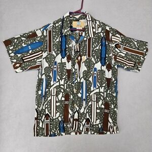 Coconut Pier Mens Medium Short Sleeve Surfboard Tropical Leaf Button Up Shirt